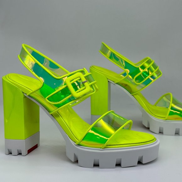 Christian Louboutin LOUBI DUNISS LUG 100 PVC Patent Platform Heels Sandals - Picture 13 of 16